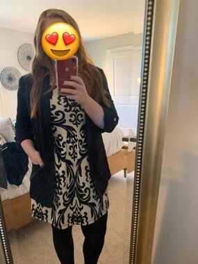 Francesca's Collections Black and Cream Patterned A-Line Dress